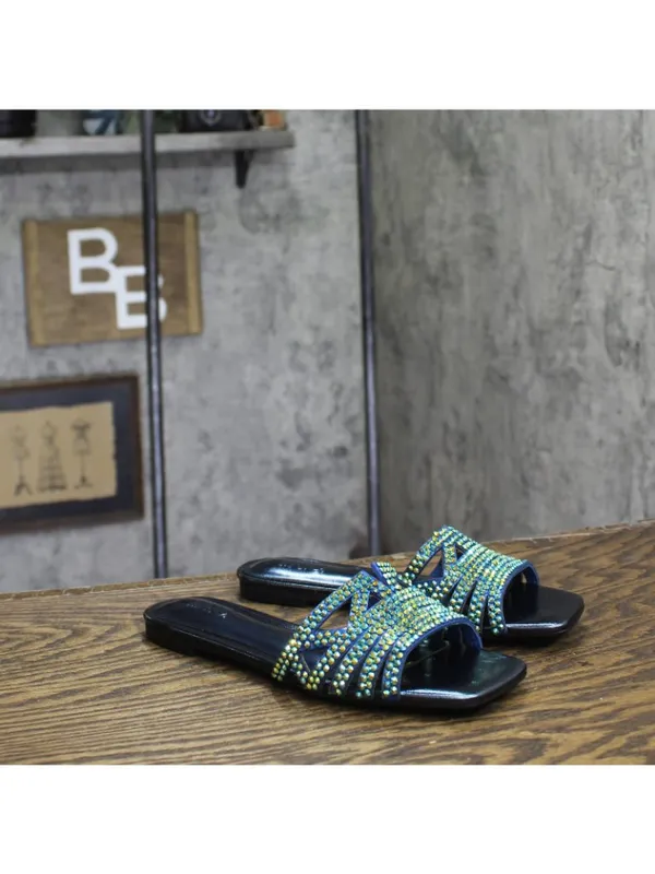 NWT INC International Concepts Tianah Embellished Flat Sandals Blue Bling 5M - Image 2