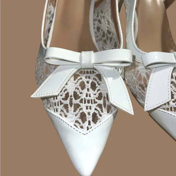 Elegant White patten leather lace design sling backs! - Image 4