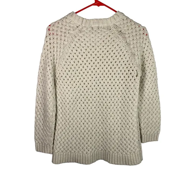 Mango MNG Suit Open Cable Knit Aran‎ Beige fisherman Sweater Size S - Image 7