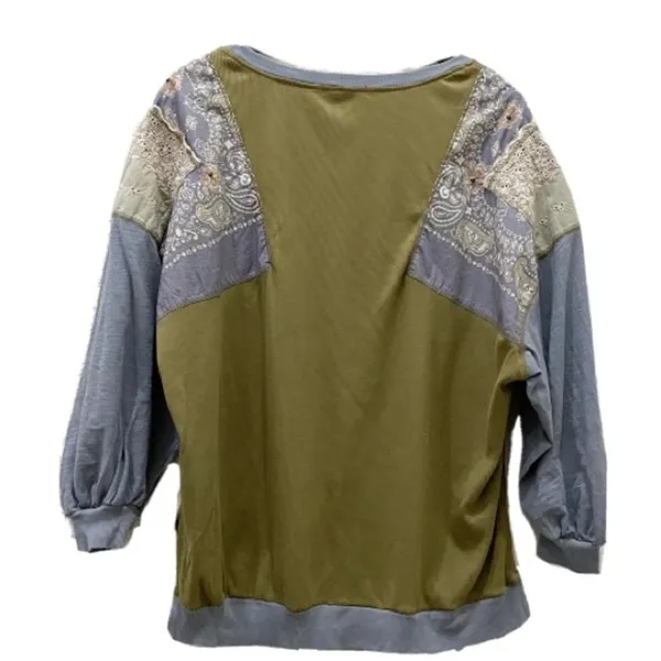 Free People Feelin it Patch Army Green Top M - Image 8