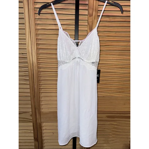 INC International Concepts Womens Lace & Chiffon Nightgown Lingerie Bright White - Image 3