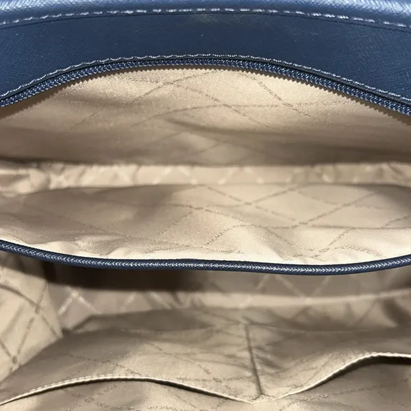 Michael Kors Navy Blue Leather Double Handle, Zipper Closure Shoulder Bag - Image 10