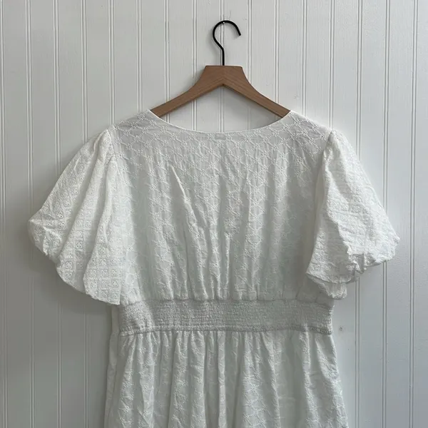ALTAR’D STATE Briana Eyelet Puff Sleeve Sweetheart Mini Dress in White Size XL - Image 10