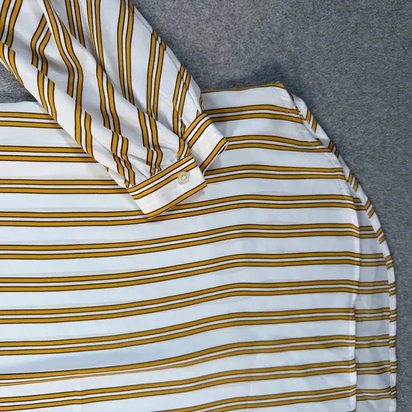 LOFT Women's Medium White Yellow Stripe Long Sleeve Keyhole Back Blouse Top - Image 4