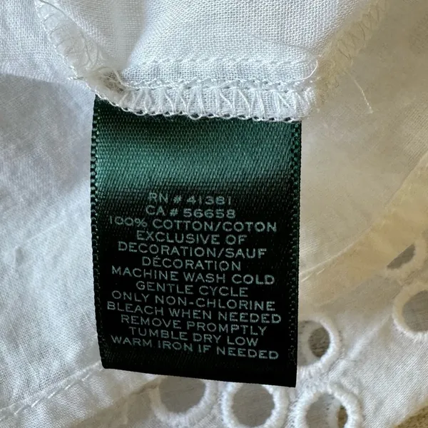 Lauren Ralph Lauren White Cotton Voile Floral Eyelet Long Sleeve Dress‎ Boho - Image 12
