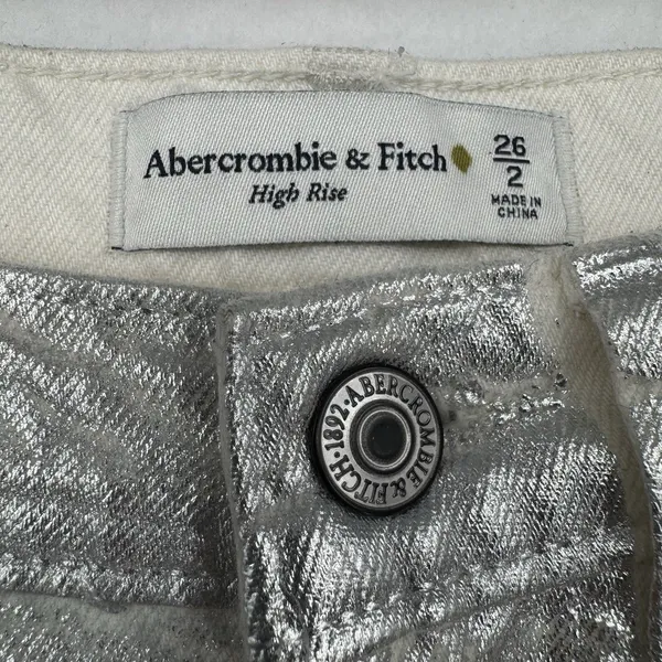 Abercrombie & Fitch Silver Metallic Denim Midi Skirt High Rise Chic Boho Size 26 - Image 7