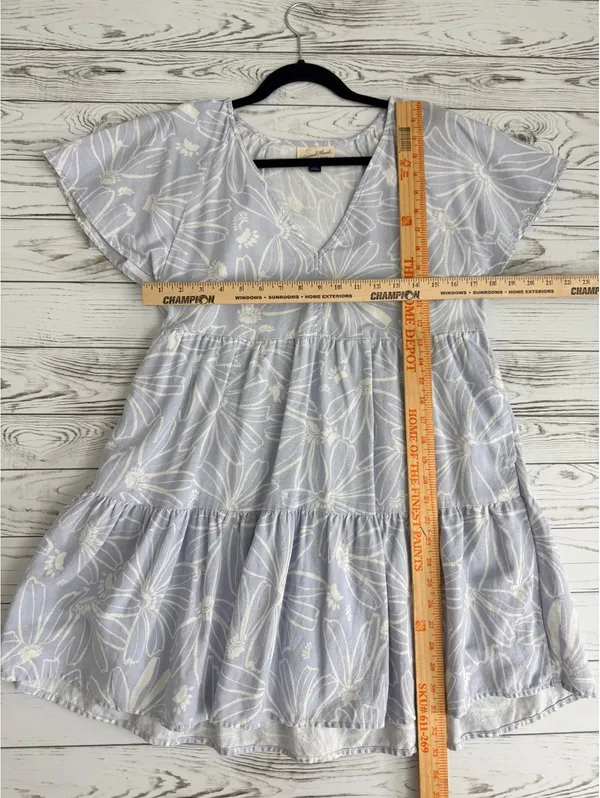 Universal Thread Womens XS Blue Floral Linen Blend Tiered Mini Dress Cottagecore - Image 9