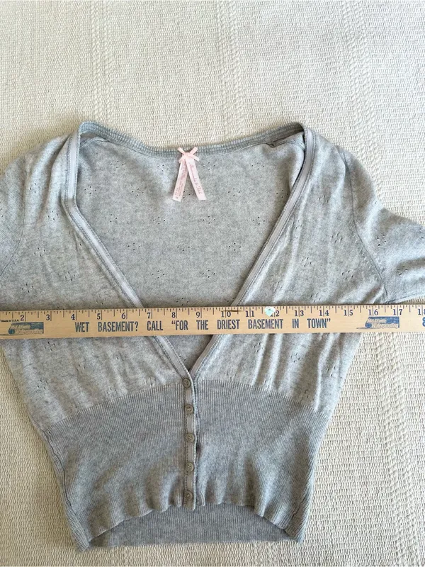 VTG Y2K Abercrombie Fitch Silk Blend Pointelle Cardigan Gray Sz M Bella Swan - Image 4
