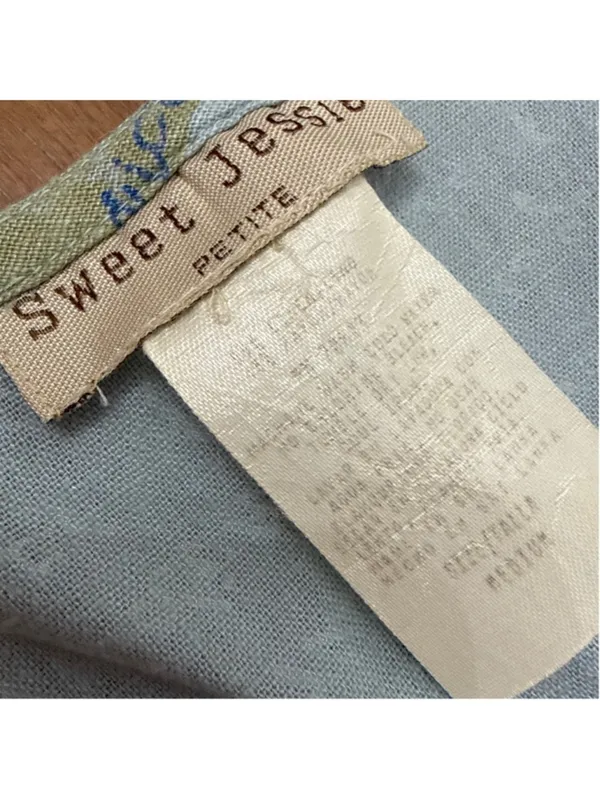 Sweet Jessie Tall Medium Linen Blend Botanical Script Maxi Dress Blue - Image 5
