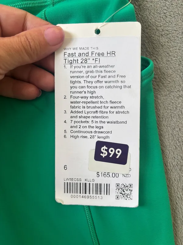 Lululemon Fast and Free High-Rise Fleece Tight 28" Kelly Green Size 6 - Image 3