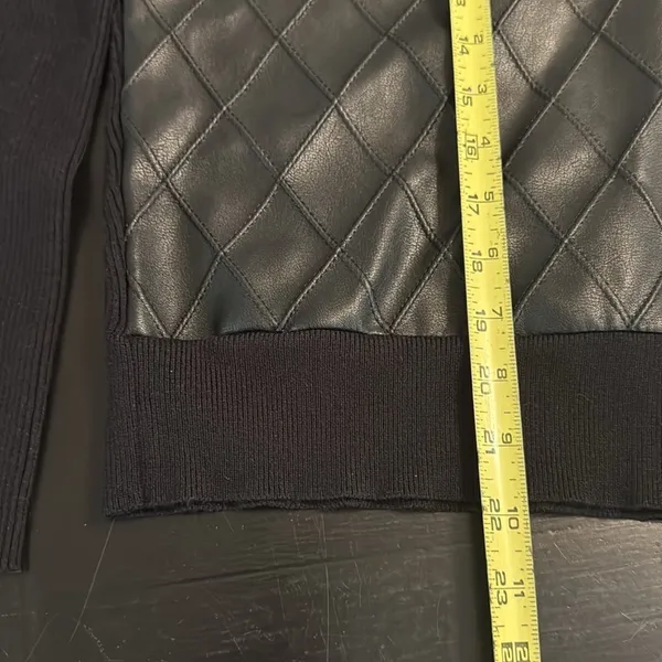 Sioni‎ Black Quilted Faux Leather Knit Bomber Jacket Sweater Large - Image 2
