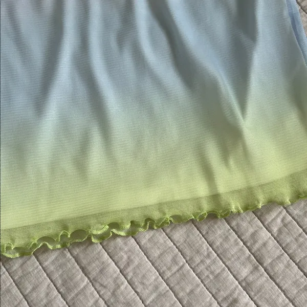 Dolls Kill Cute pastel ombré pull on mesh Y2K lettuce, trim, rave party mini skirt M - Image 2