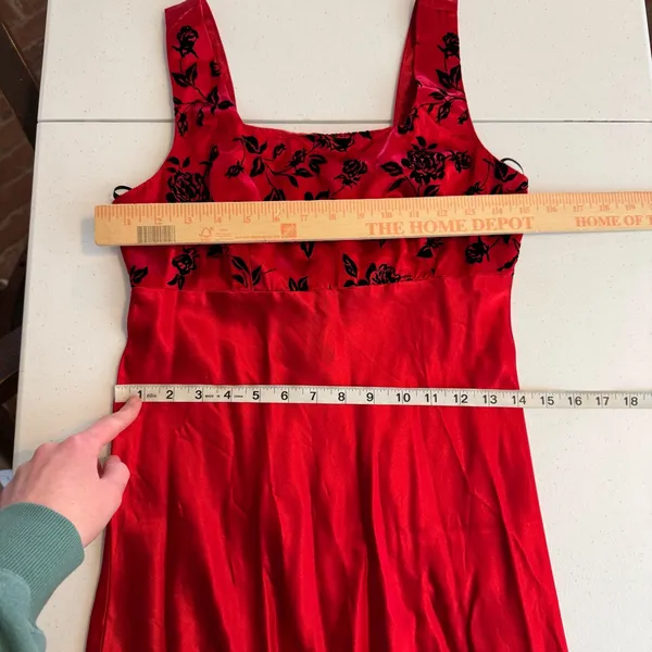 Vintage Y2K Be Smart Red Goth Dress Dark Romance Velvet‎ Rose Midi Maxi Dress - Image 7