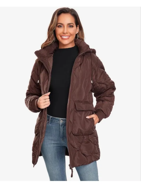 NEW Brown Winter Thicken Puffer Coat Quilted Warm Padded Down Alternative M - Image 6