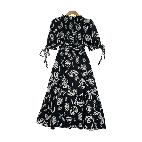 Sofie The Label Dress Womens Small Black Midi Floral Half Sleeve Smocked Boho - Image 2