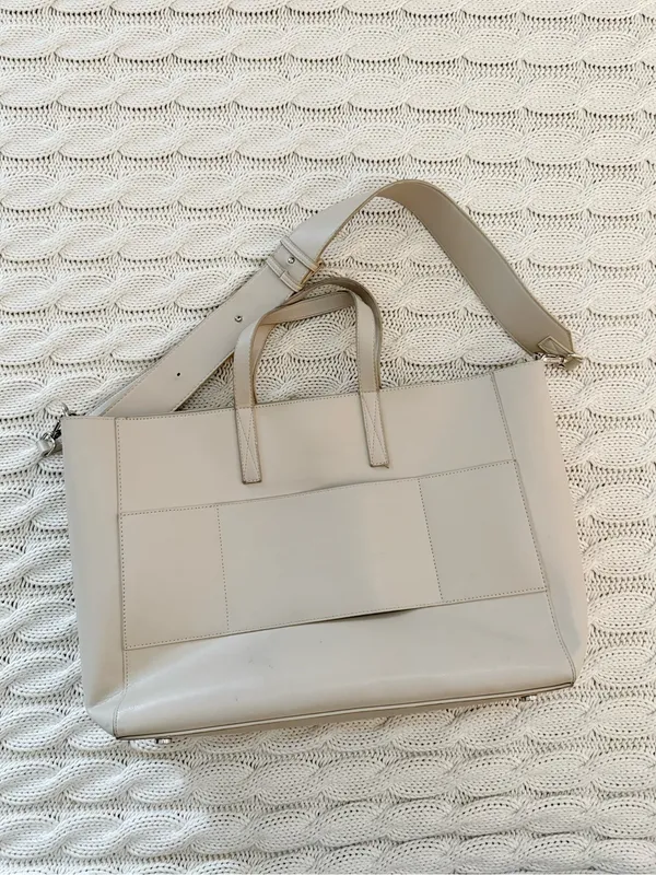 Calpak Cream Haven Leather Tote with Removable Strap - Image 9