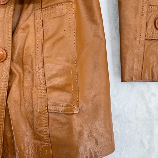 Vintage 70s Leather Jacket Brown Double Breasted Belted Union Made in USA Retro - Image 7