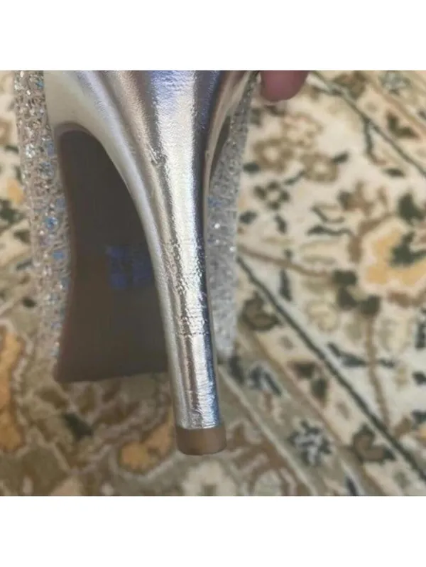 Audrey Brooke Silver Metallic Peep Toe Platform Heel Cocktail Wedding Prom - Image 8