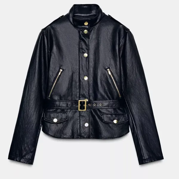 Nwt Zara Black Faux Leather Belted Jacket / Shirt S - Image 5