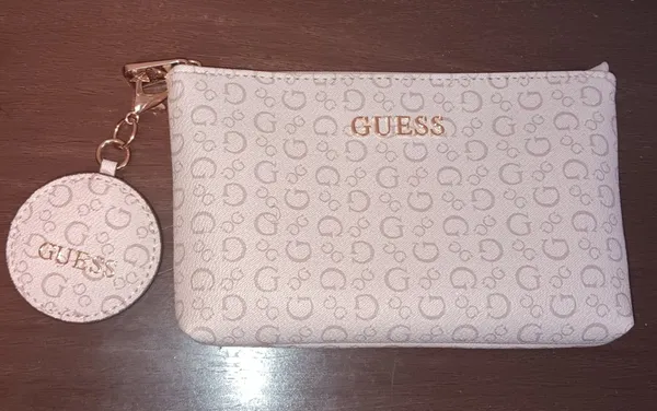 GUESS Logo Print Zipper Pouch / Cosmetic Bag with Compact Mirror Charm - Image 4