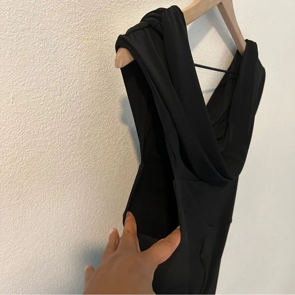 CLUB L LONDON Off The Shoulder Black Maternity Bardot‎ Fitted Jumpsuit - Image 4