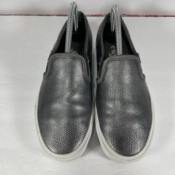 Vans Classic Slip-On Metallic Silver Snake Skin Pebble Texture Women's Size 7.5 - Image 4