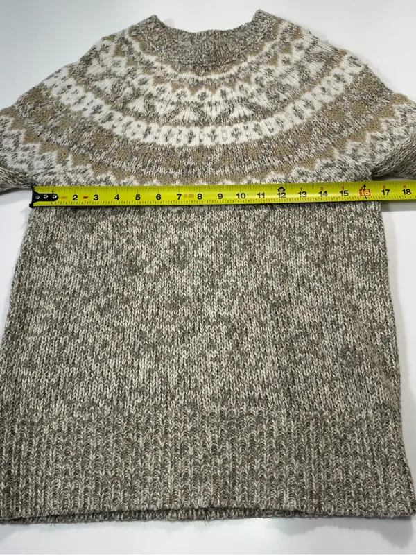 LOFT Cotton Wool Blend Brown & Cream Fair Isle Crewneck Sweater - Image 4