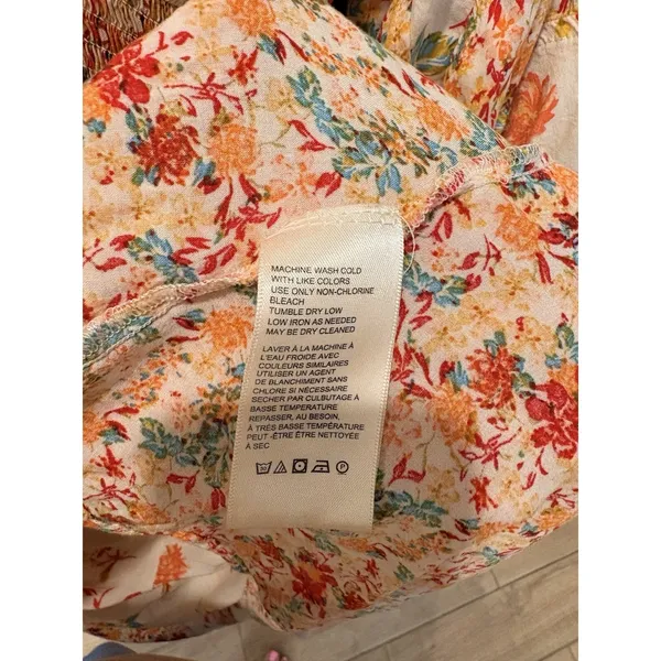 Free People Floral Button Up Collar Maxi Dress Smocked Waist Balloon Sleeves XS - Image 6