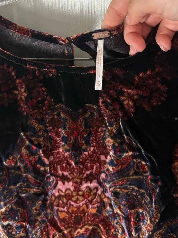 Free People Maye Print Puff Sleeve Velvet Tunic Top M - Image 6