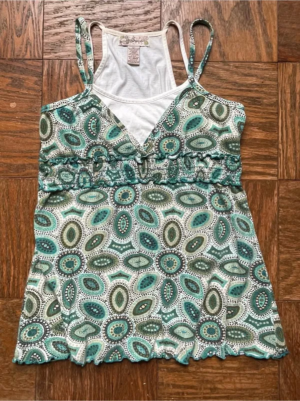Y2K Younique XL top ~ teal and brown bohemian paisley pattern ~ Excellent - Image 7