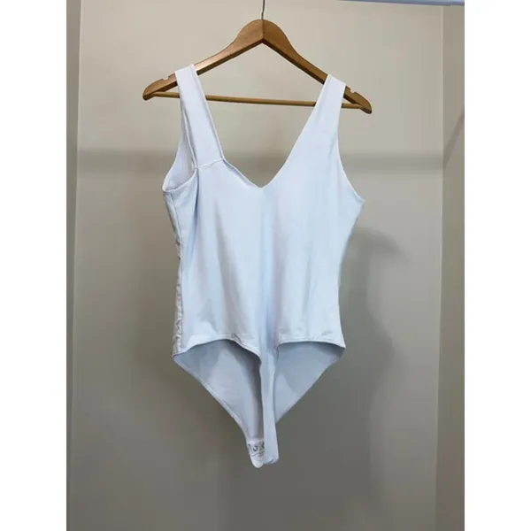 REORIA White Double Lined V Neck Bodysuit Smoothing Stretch XL NWT - Image 2