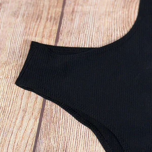 Edikted Black Ribbed Strapless Cutout One-Piece Bodysuit Medium - Image 2