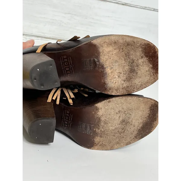 Bed Stu Onset Olivia Fringe Peep Toe Bootie Brown Leather Shoe Size 9.5 - Image 12