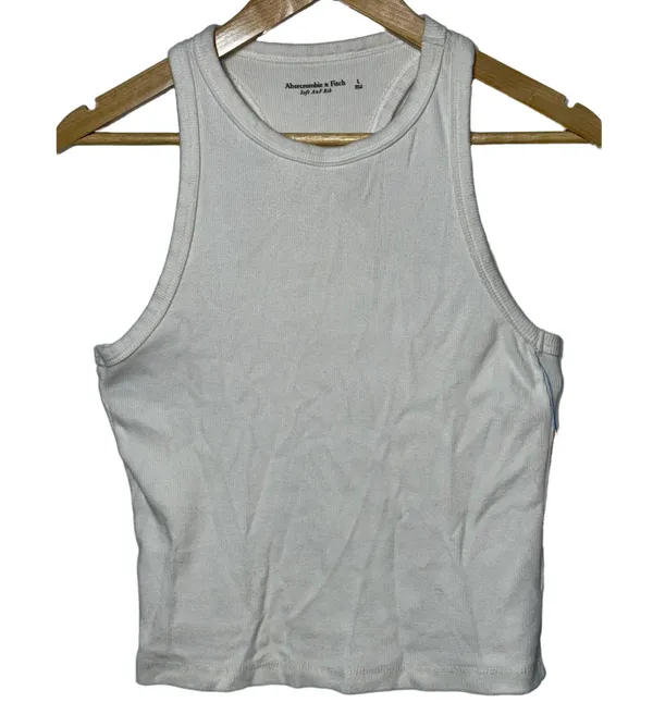 Abercrombie & Fitch Soft AF White Ribbed Sleeveless Racerback Tank Top Size L - Image 2