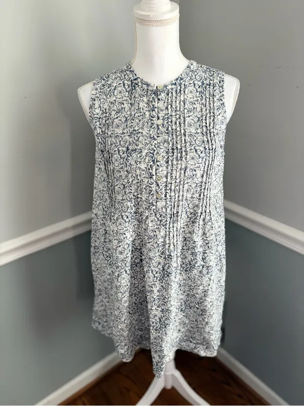 Faherty Isha Dress XS Cream Imma Floral Linen Blend Pintuck Mini Dress NWOT - Image 5