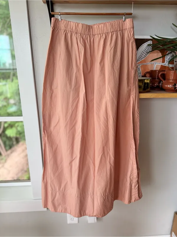 J. Crew Peach Cotton Poplin Elastic-Waist Maxi Skirt Side Slits Size Small - Image 3
