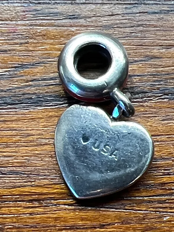 Authentic Pandora Retired USA American Flag Heart Dangle Charm 925 Silver Ring - Image 2