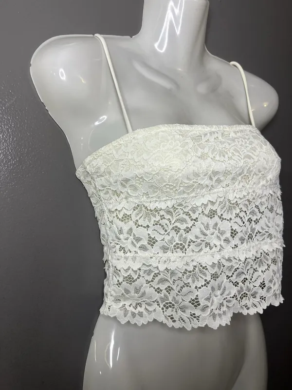 Out From Under Tank Top Womens Medium White Lace Floral Crop Cami Summer - Image 2