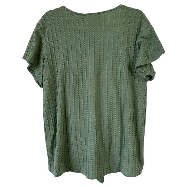 Weatherproof Vintage Ribbed Tie Front Blouse Henley Boho Knit Short Sleeve Top - Image 3