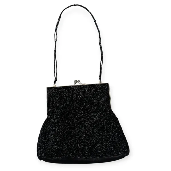 Y2K Style Black Beaded Floral Embroidered Kiss Lock Evening Bag Clutch Purse - Image 4