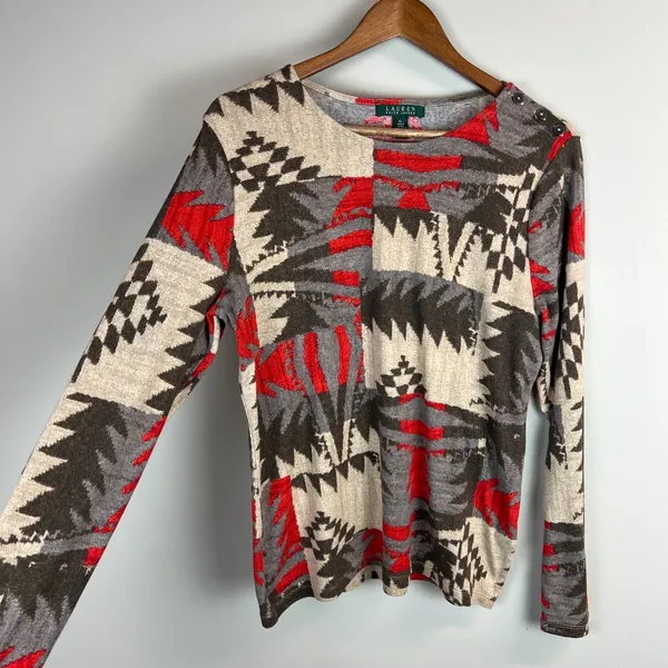 Lauren Ralph Lauren Top Womens XL‎ Southwestern Aztec Navajo Long Sleeve Buttons - Image 5