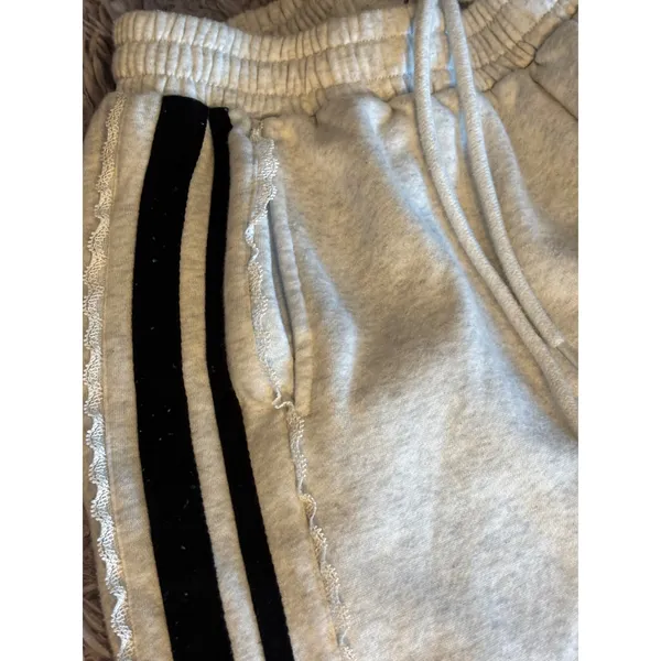 Refuge Heather Gray Lace Trim Side Stripe Sweatpants‎ Ribbon Tie Leg Medium - Image 2
