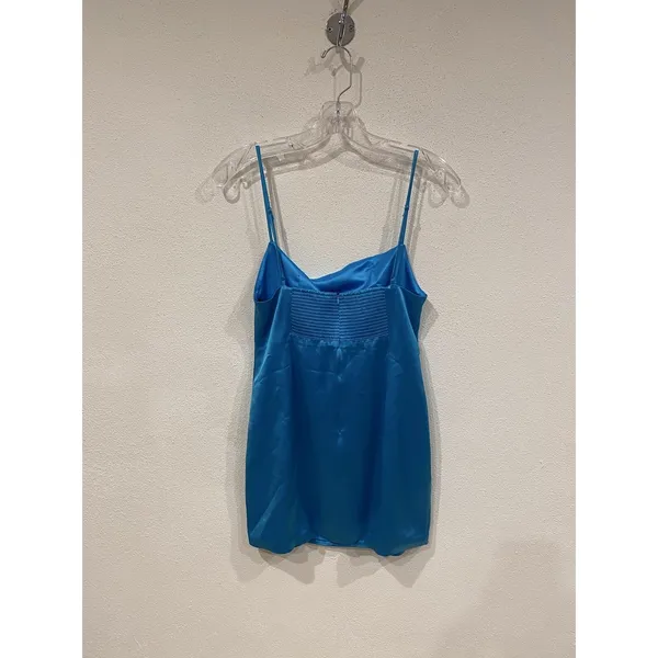 Retrofête Dress Womens Medium Blue Satin Cowl Neck Slip Mini Smocked Party - Image 7