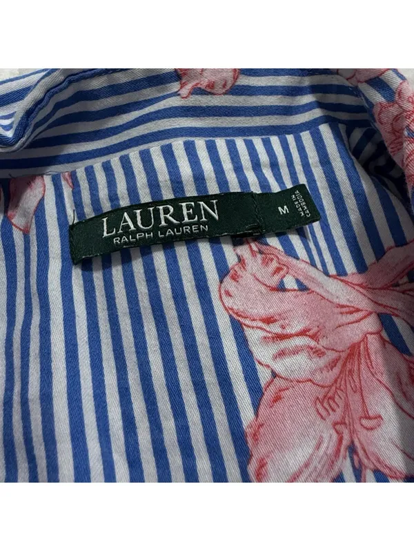 Lauren Ralph Lauren Floral & Stripe Blue Pajama Sleep Shirt Button Up M Medium - Image 6