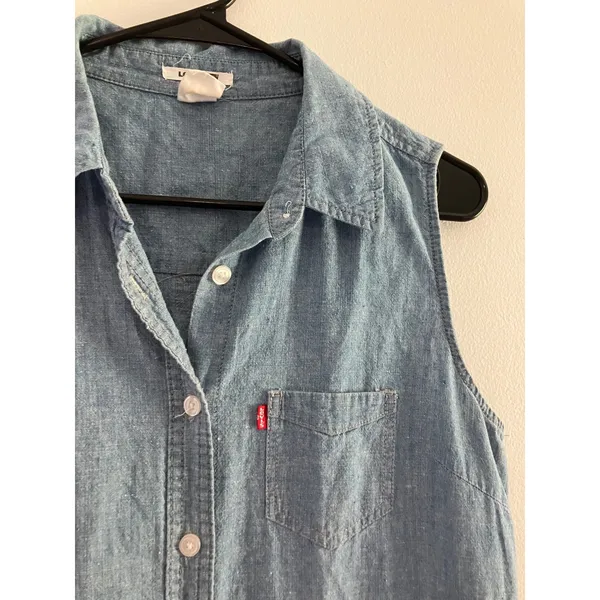 Levi's‎ blue chambray sleeveless shirt dress women's size medium 100% cotton - Image 4