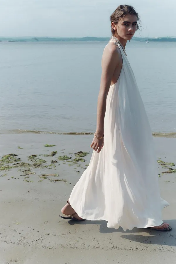Zara Flowy Halter Maxi Dress in Soft Cream - Image 11