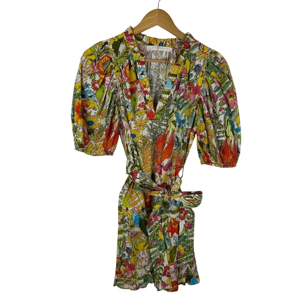 Marie Oliver Clara Floral Palm Mini‎ Dress Sz XS Multi Puff Sleeve Tiered Resort - Image 2