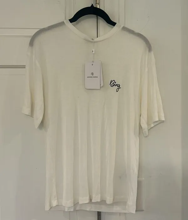 NWT NEW Anine Bing White Cursive T Shirt Ivory XS Oversized - Image 3