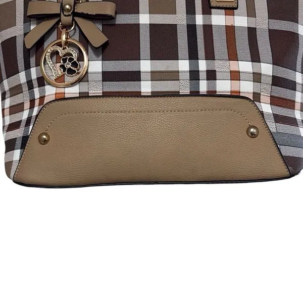 Kate Hill Brown Plaid Crossbody Shoulder‎ Convertible Adjustable Handbag Purse - Image 6