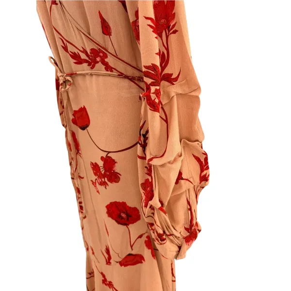 Johanna Ortiz x H&M Floral Wrap Maxi Dress Orange Red Poppy L Long Sleeve Ruffle - Image 4